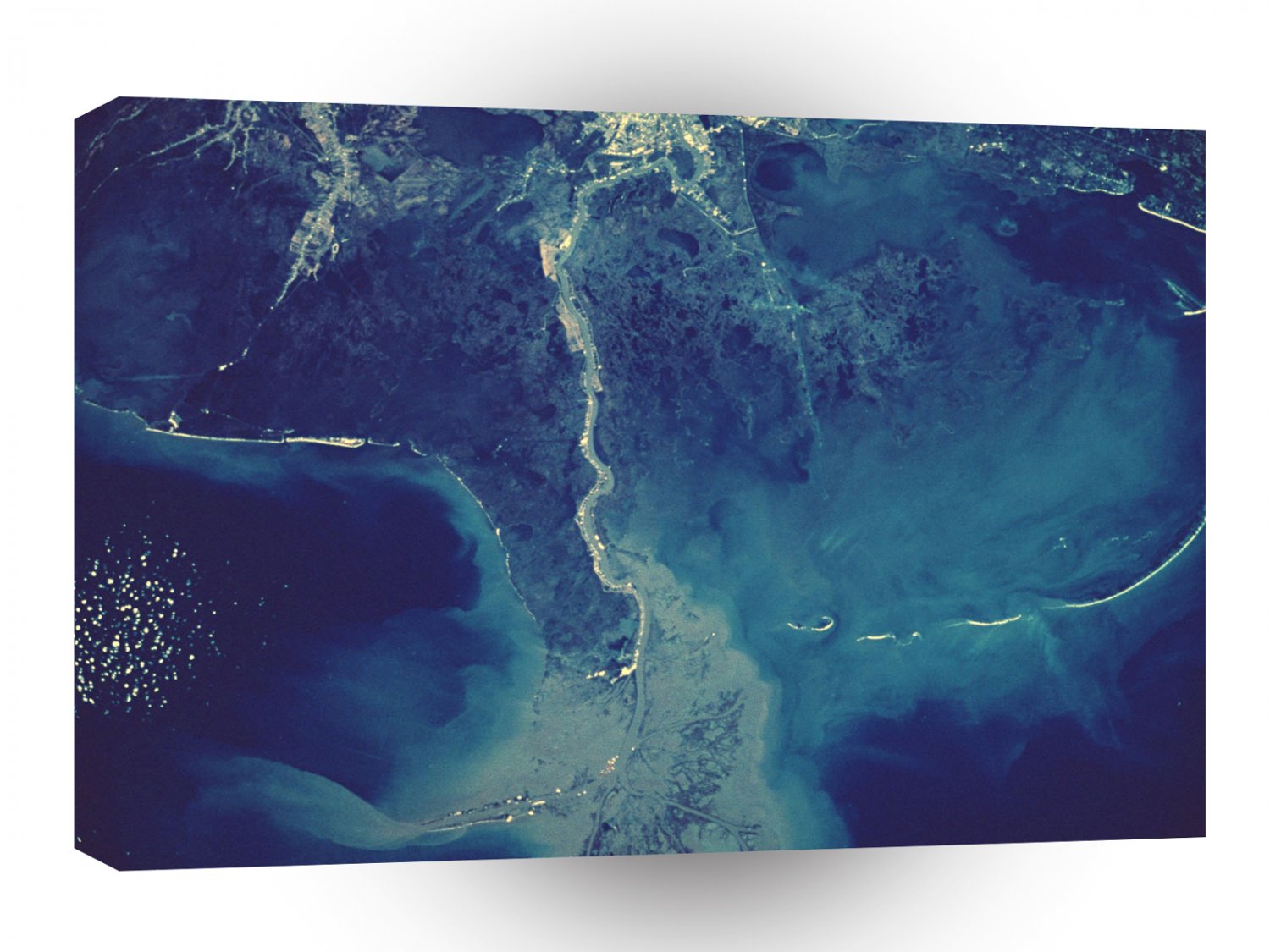 World Space Coast Satellite Imagery Busy Road Water A1 Xlarge Canvas