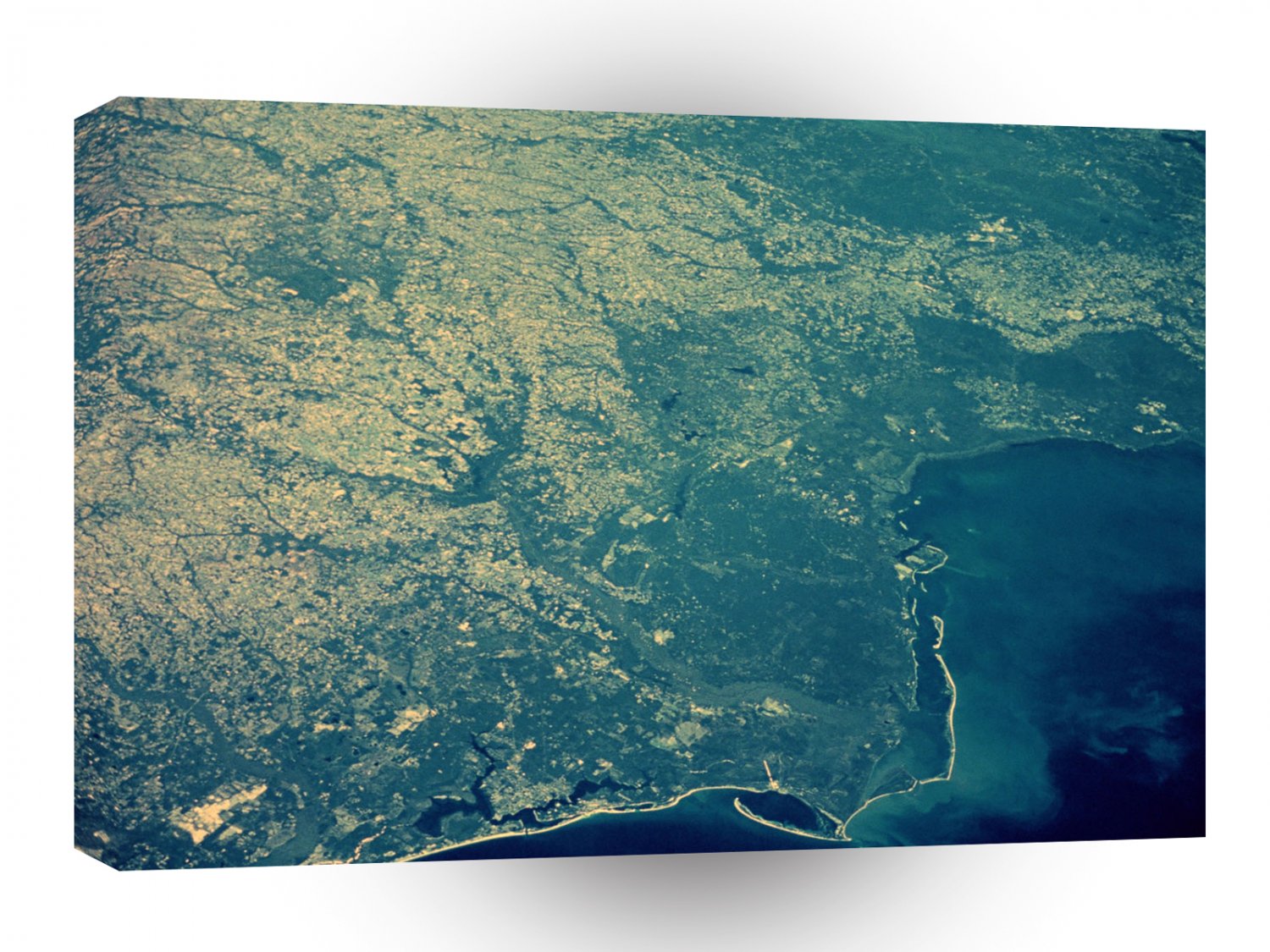 World Space Coast Satellite Imagery Close Land Housing Water A1 Xlarge Canvas