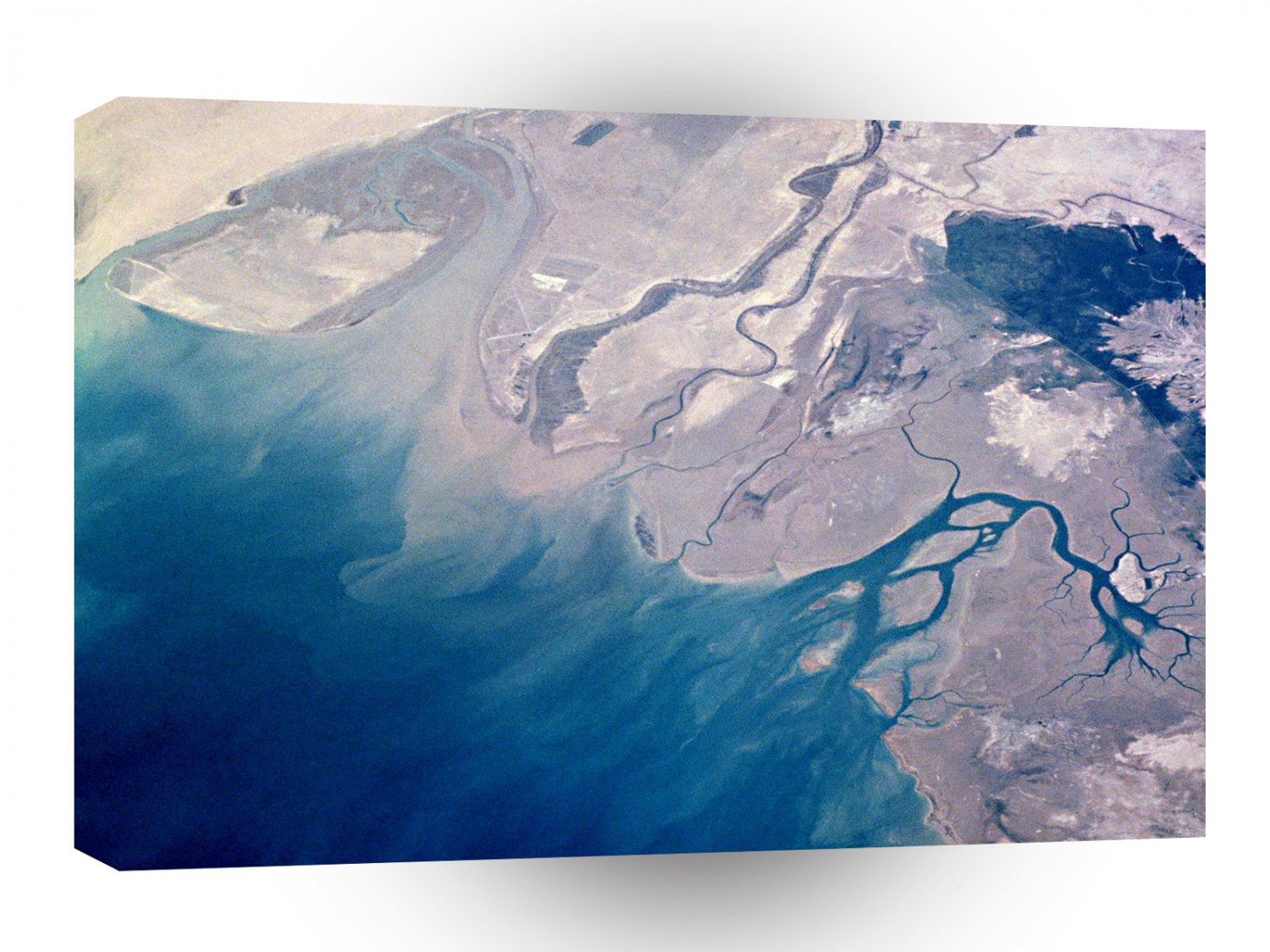 World Space Coast Satellite Imagery Deep Blue Sea Sandy Coastline A1 Xlarge Canvas