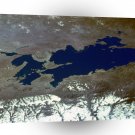World Space Mountains Reservoir Closeup Satellite Imagery Embedded Hills A1 Xlarge Canvas