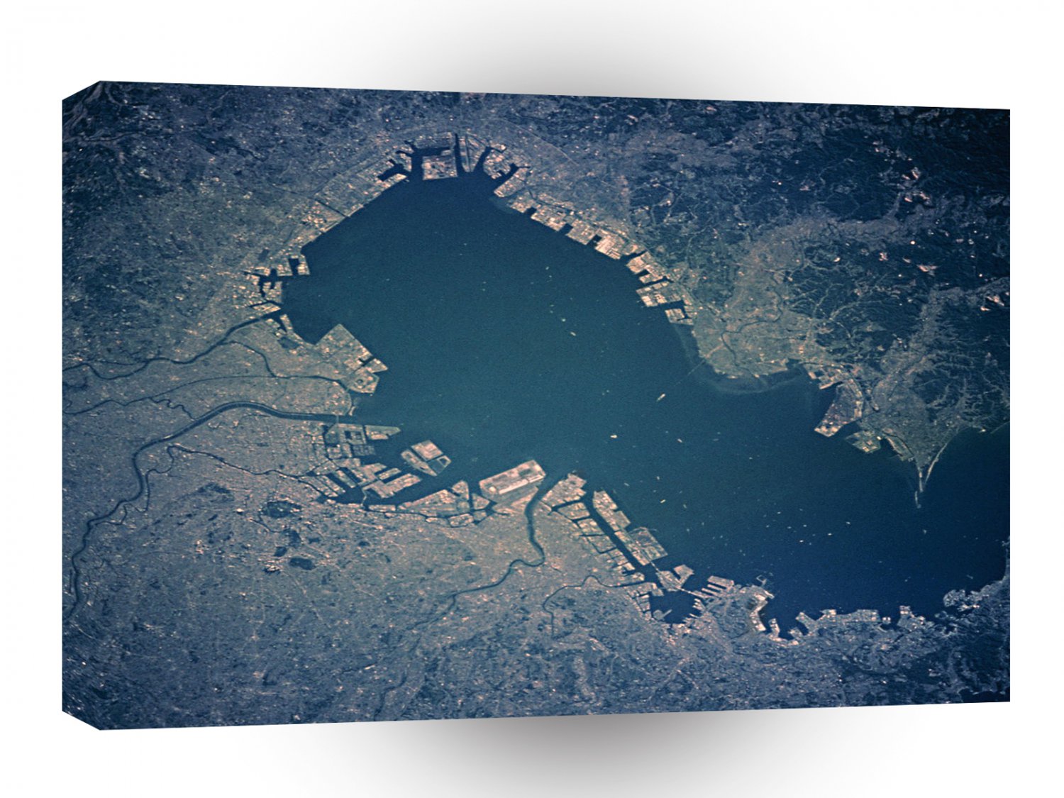 World Space Mountains Streams Satellite Imagery Boats City Closeup A1 Xlarge Canvas
