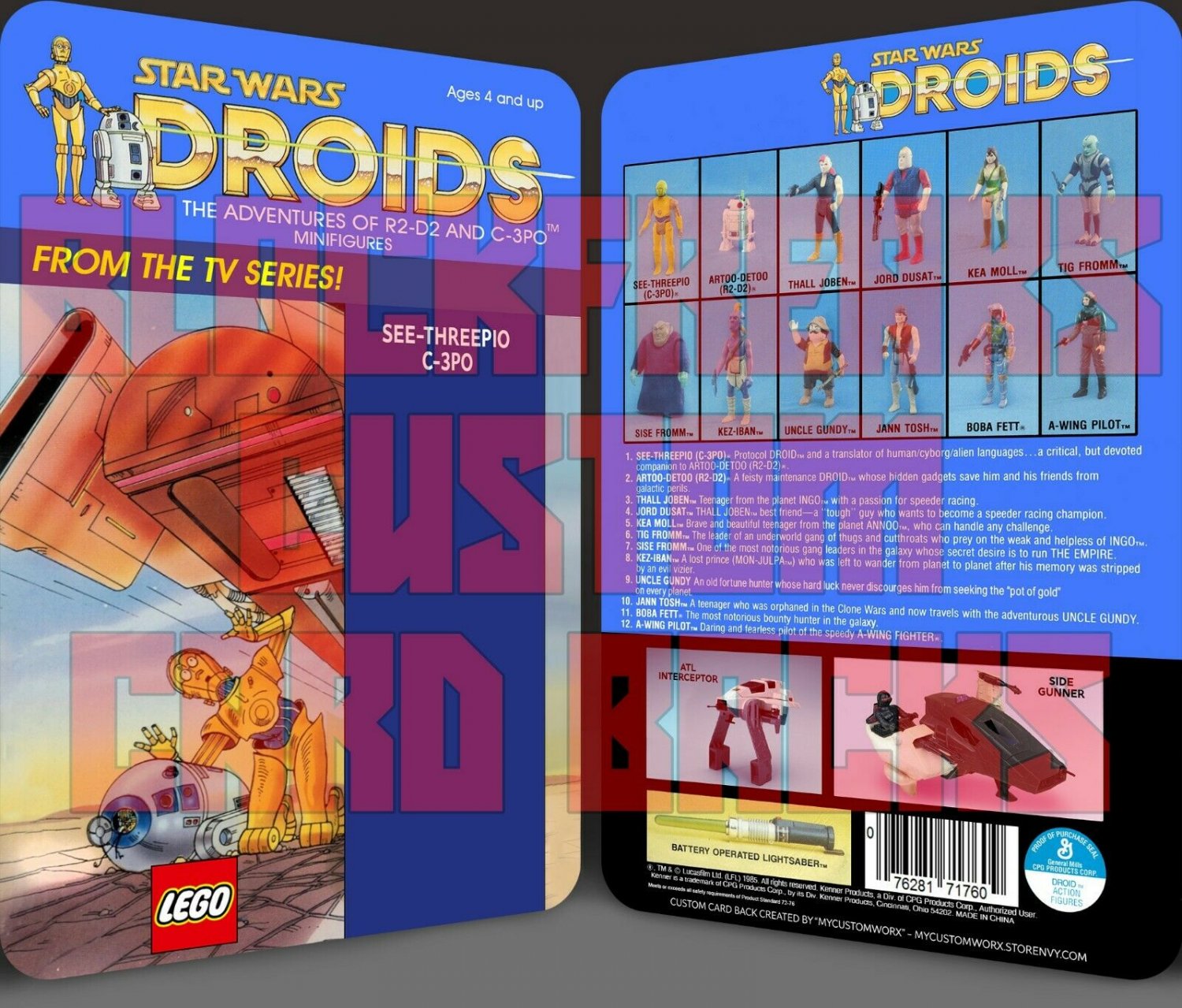 Custom Star Wars Vintage Droids See-Threepio (C-3PO) Lego Card Back