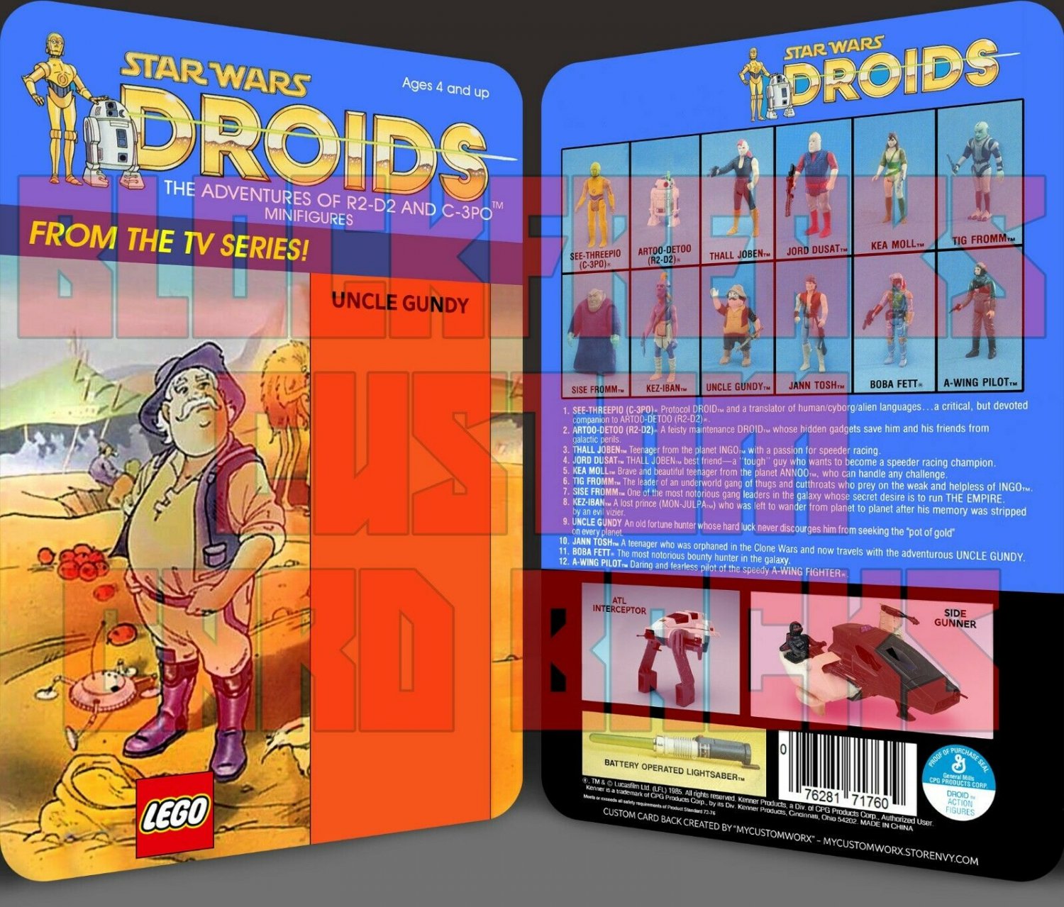 Custom Star Wars Vintage Droids Uncle Gundy Lego Card Back