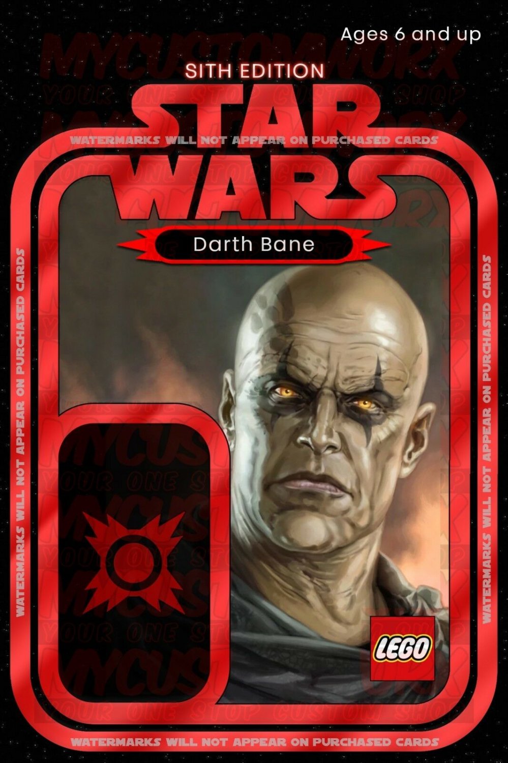 Star Wars Sith Darth Bane 003 Custom Lego Card Back w/Blister - No Minifigure