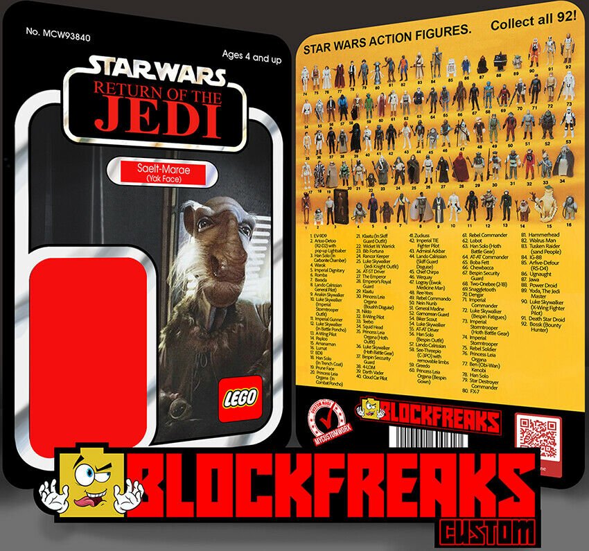 Custom Star Wars Vintage ROTJ 92-Back Saelt Marae (Yak Face) Lego Card Back