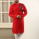 Red with Leaf Side Solder Cotton Panjabi