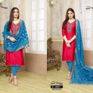 Salwar Suit - Red With Steel Blue Orna