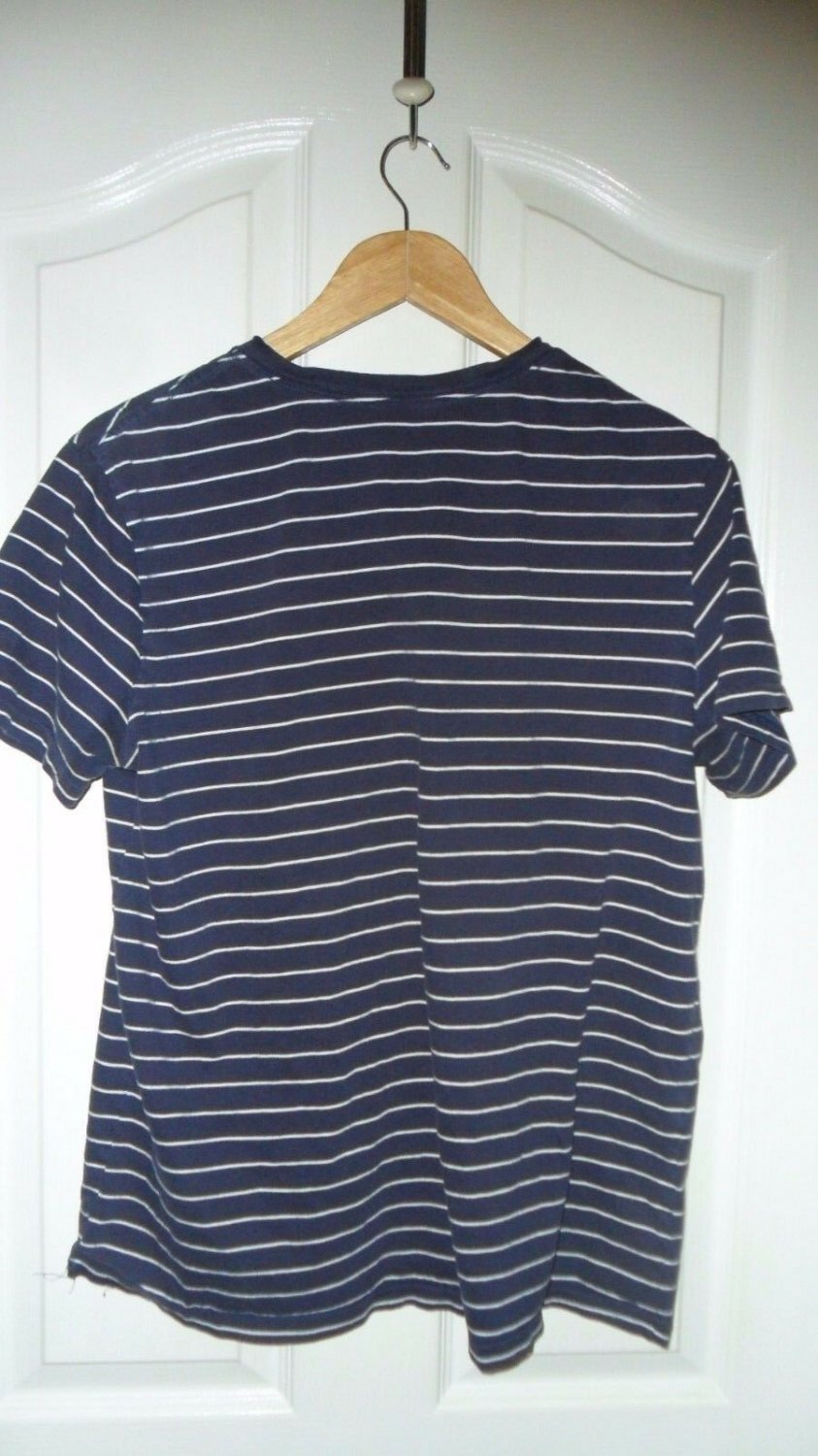 Mossimo Supply Company V-Neck Navy and White Striped Shirt Small