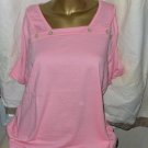 American Sweetheart SS Box Collar Poly-Cotton XL Top with Buttons Pink