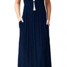 DEARCASE Women's Short Sleeve Casual Loose Long Maxi Dresses w/Pockets Navy, 2XL