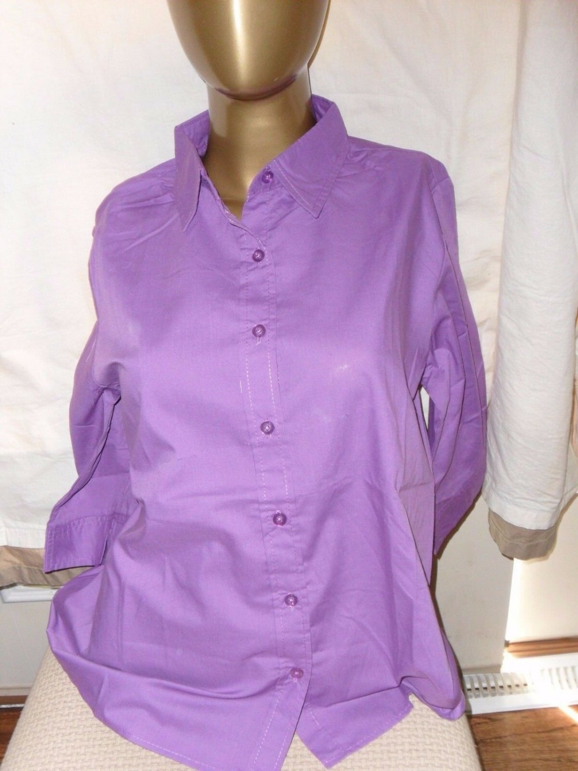 American Sweetheart 3/4 Sleeve Purple Button Down Top Small