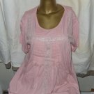 Salon Studio Large Waterfall Neckline SS Cotton Top with Brocade in Pink