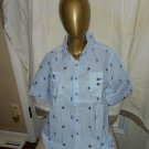 American Sweetheart SS Pinstripe Small Buttondown Top in Blue with Starfish NEW!
