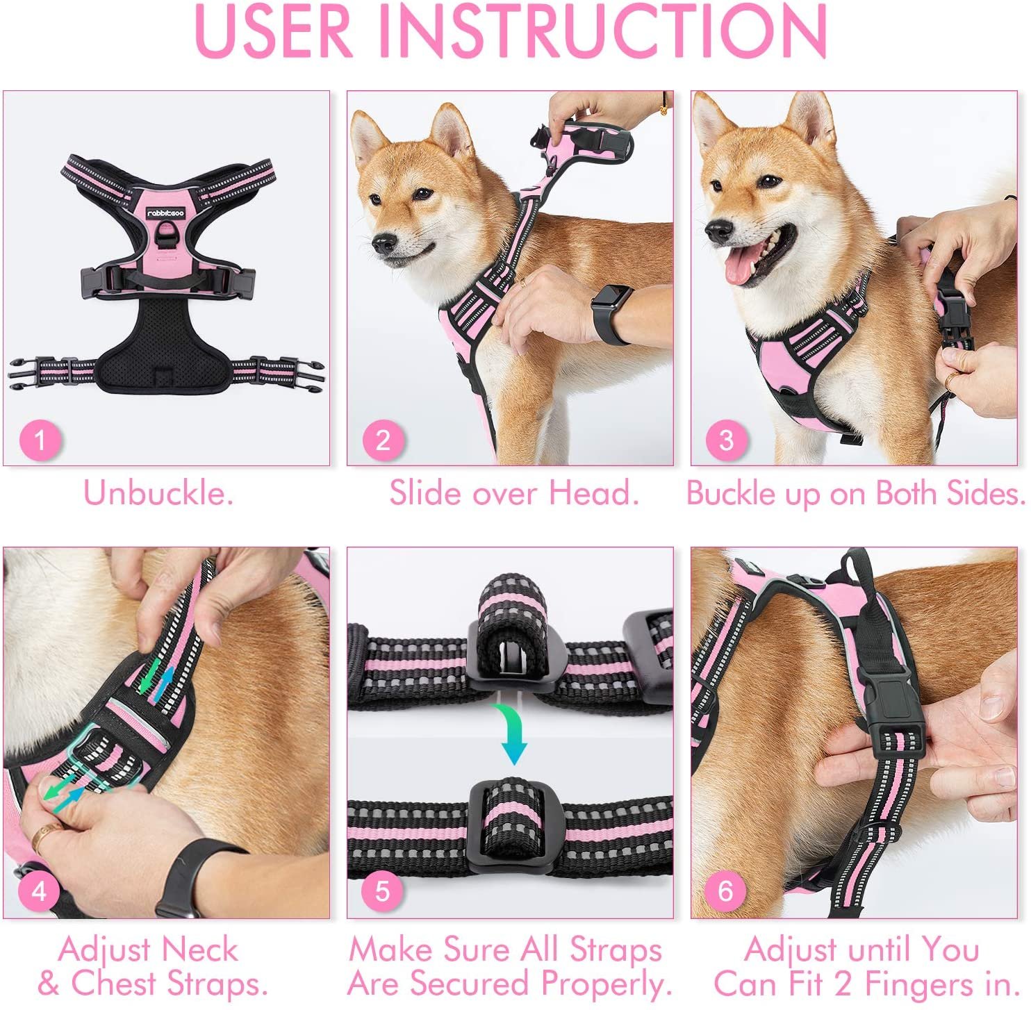 rabbitgoo Dog Harness, NoPull Pet Harness with 2 Leash Clips