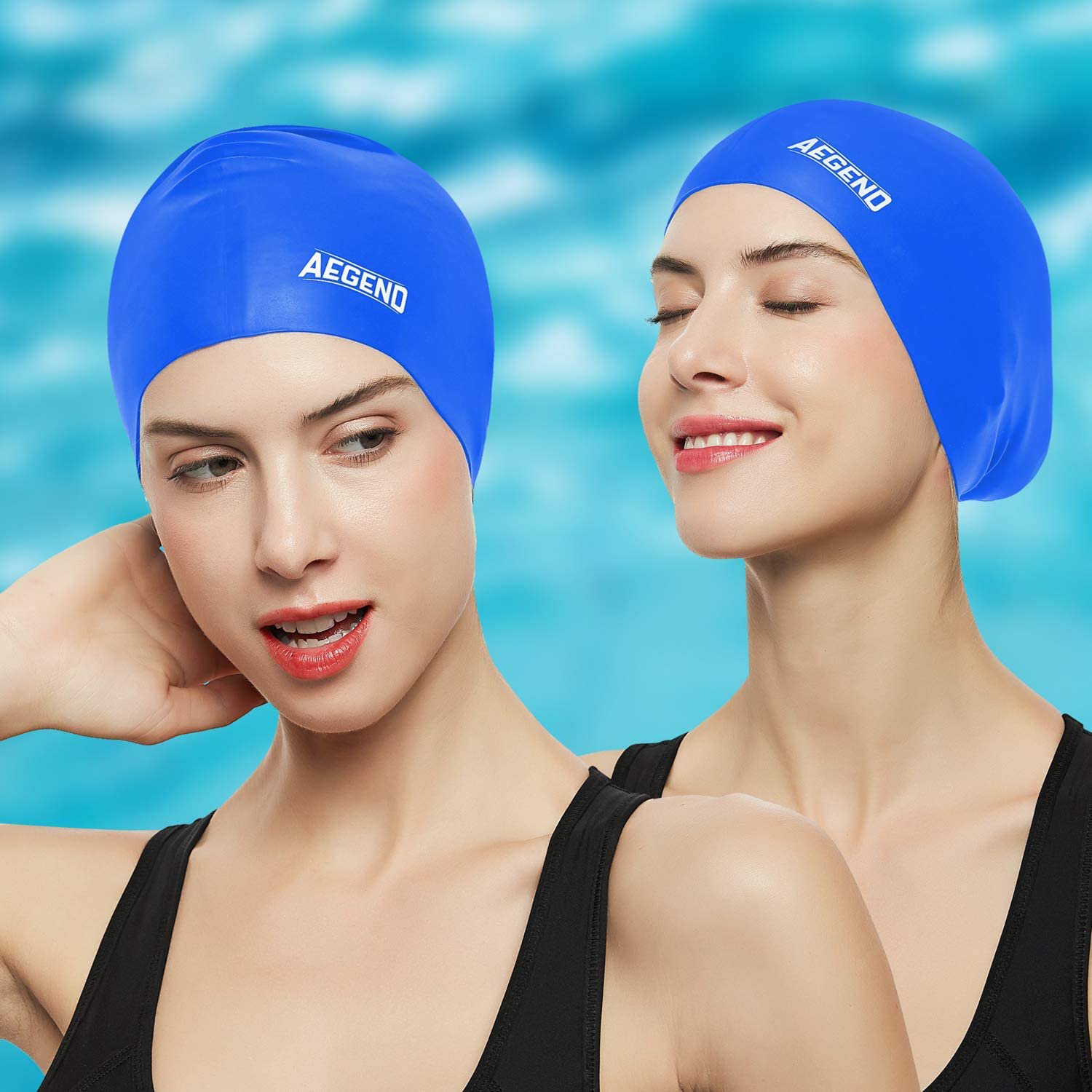 aegend Swim Caps for Long Hair (2 Pack), Durable Silicone Swimming Caps