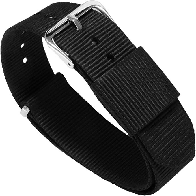 BARTON Watch Bands Ballistic Nylon NATO Style Straps, Black, 20mm