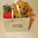 VINTAGE Avon Tote Bag Ornament w/Flocked Puppy Dog and Presents