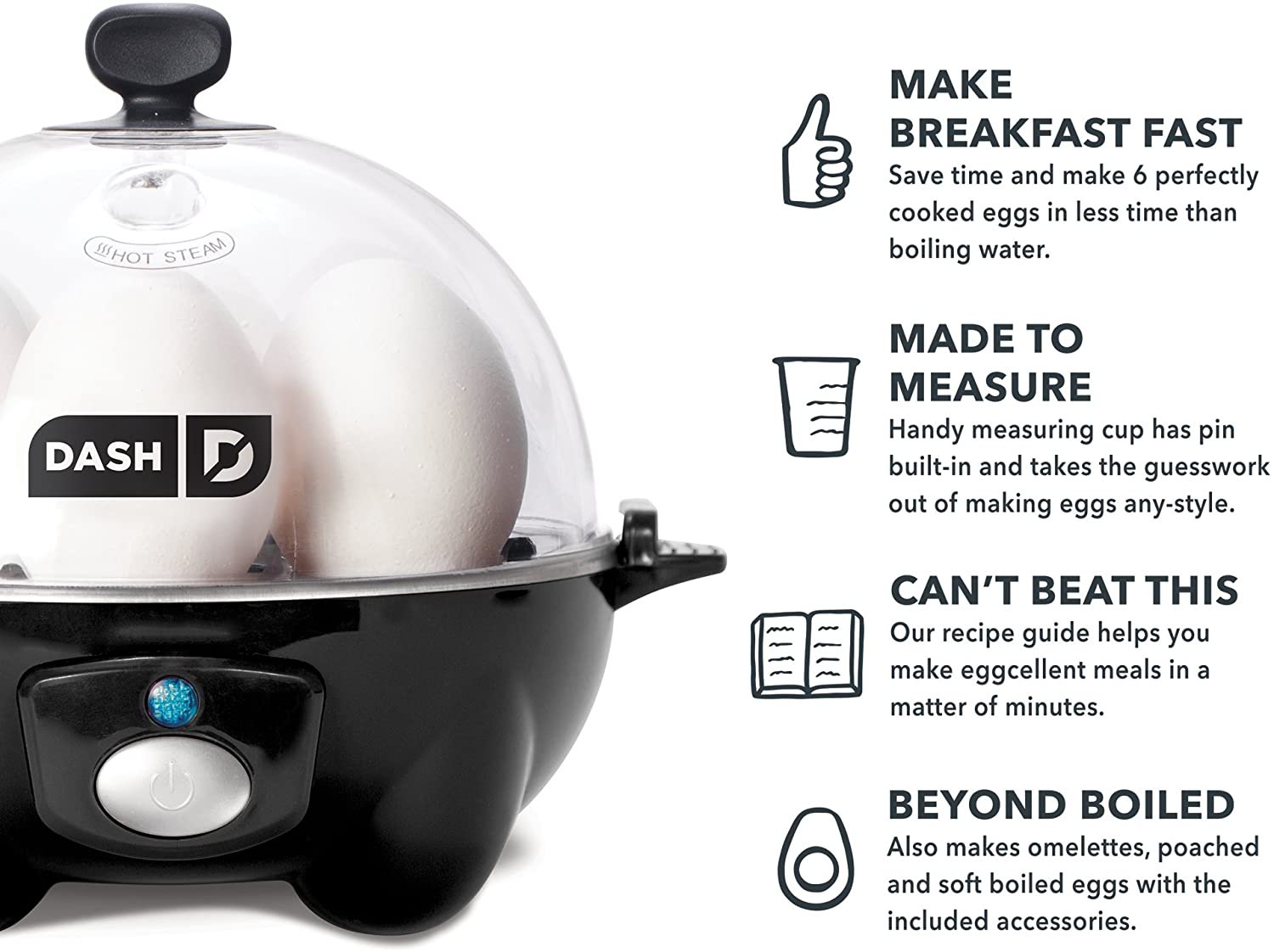 DASH Black Rapid 6 Capacity Electric Cooker for Hard Boiled, Poached