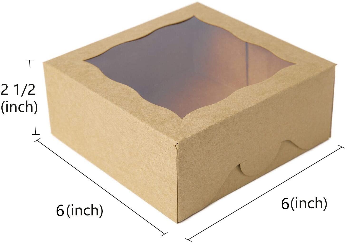 6" Brown Bakery Boxes with PVC Window for Pies and Cookies