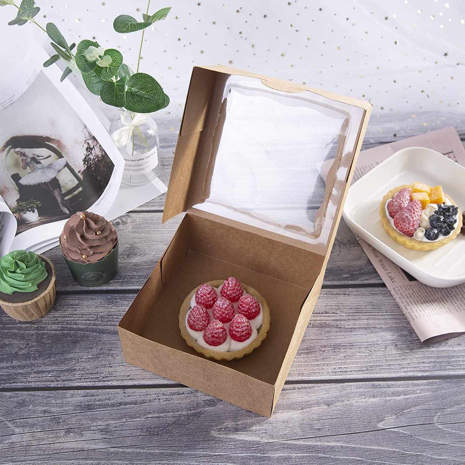6" Brown Bakery Boxes with PVC Window for Pies and Cookies