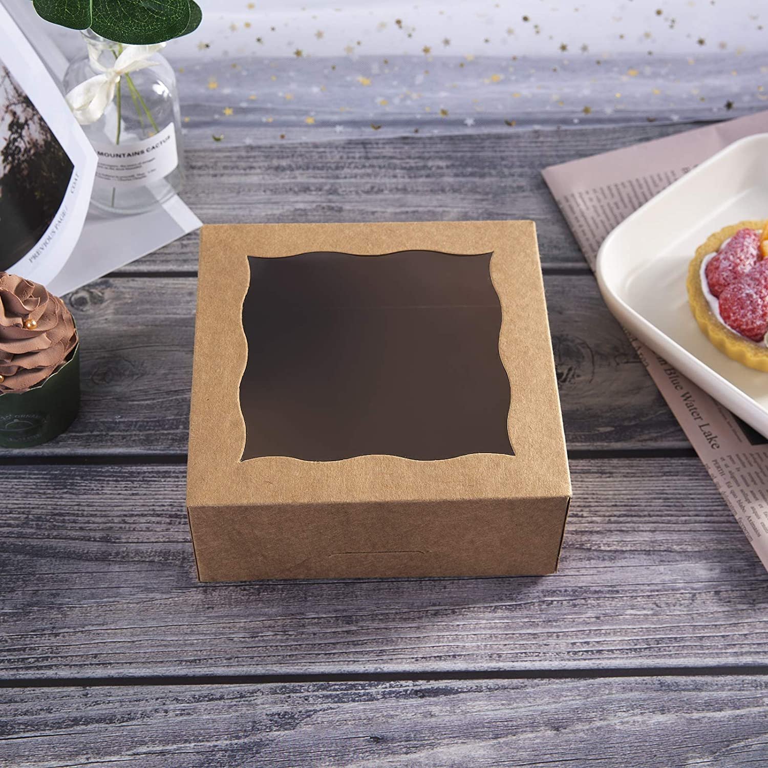 6" Brown Bakery Boxes with PVC Window for Pies and Cookies