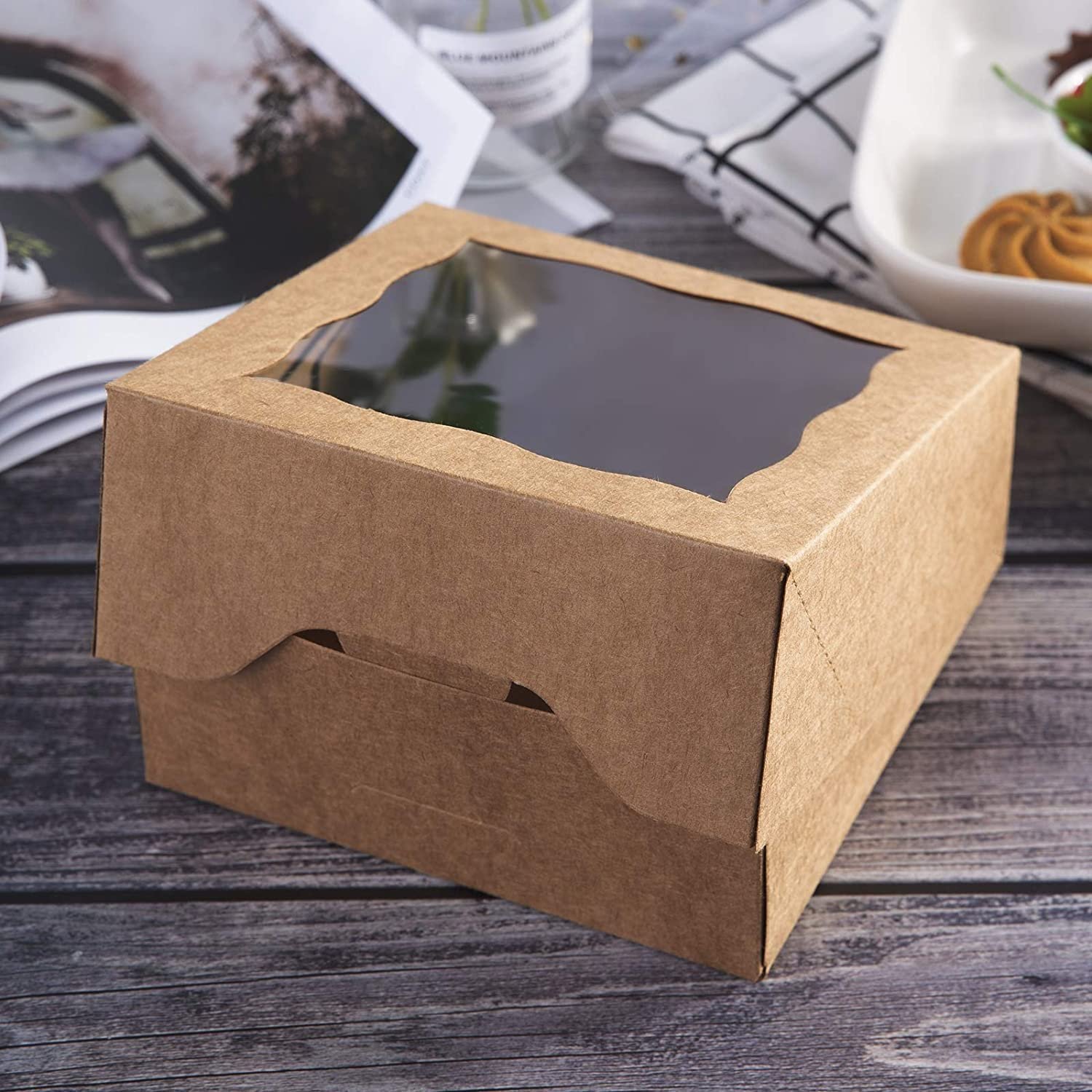 6" Brown Bakery Boxes with PVC Window for Pies and Cookies