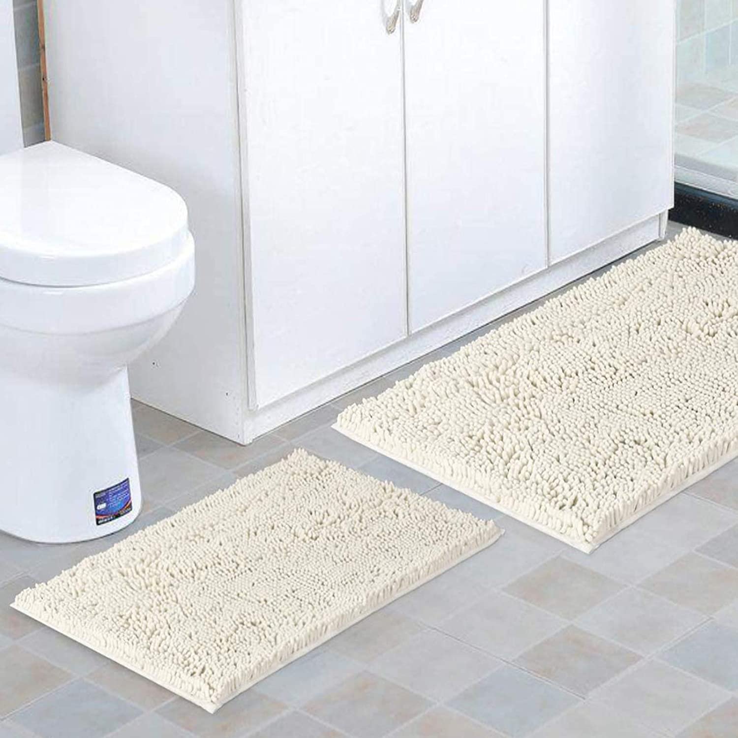 Shag Chenille Bath Rugs Non Slip Thick Shaggy Chenille Bathroom Rugs, 2pc