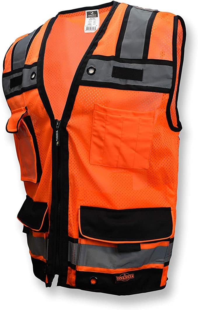 Radians SV65 Heavy Duty Surveyors Safety Vest with Zipper, Large Plan Pocket, HiViz Orange