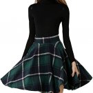 Tanming Women's High Waisted Wool Check Print Plaid Tartan Aline Skirt (Medium, Green TM2)