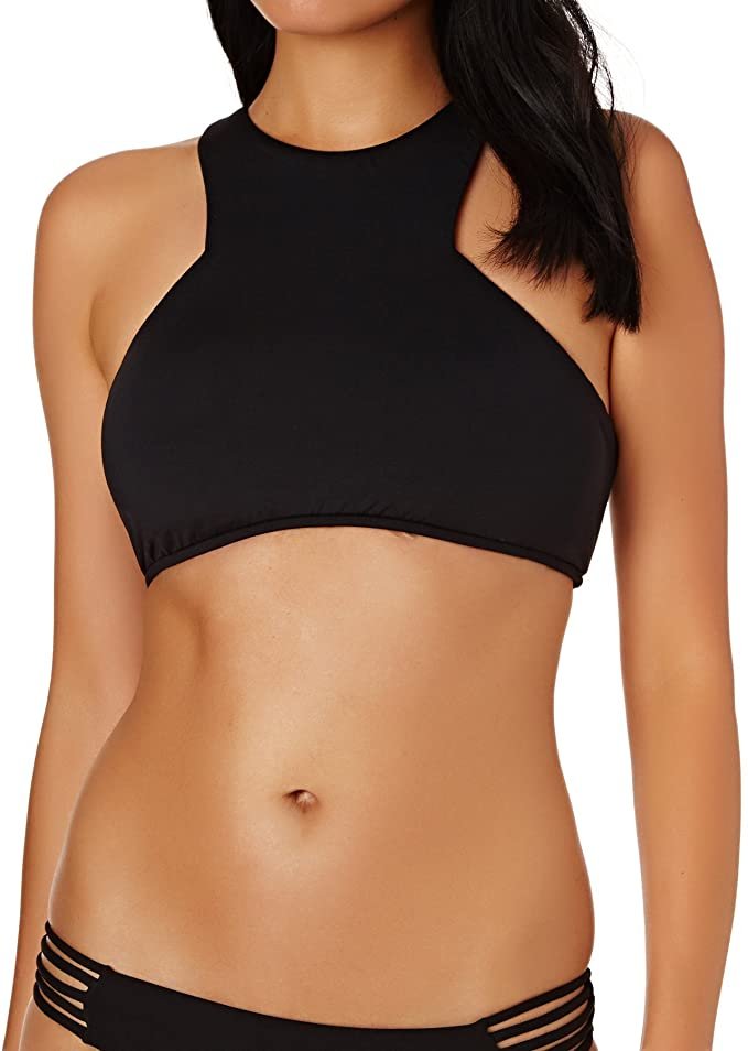 Seafolly Women's Standard High Neck Bikini Top Swimsuit, Active Black, 6 US