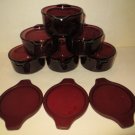 Vintage Pyrex Mexico 6pc Cranberry Glass Two Handled Bowls with 3 Lids