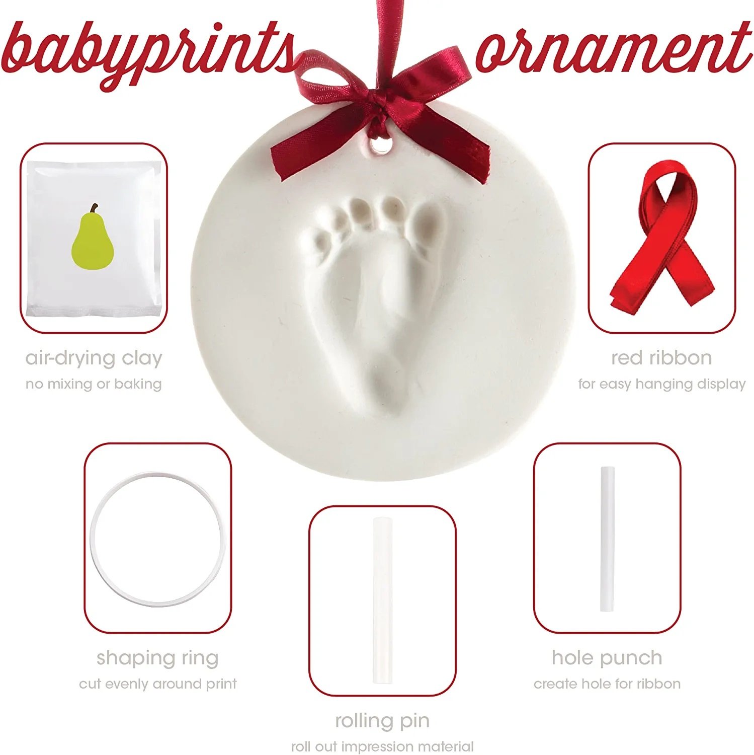 Pearhead Babyprints Baby's First Handprint Or Footprint Ornament Kit