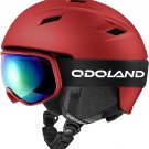 Odoland Snow Ski Helmet and Goggles, Red, XS 50-53cm
