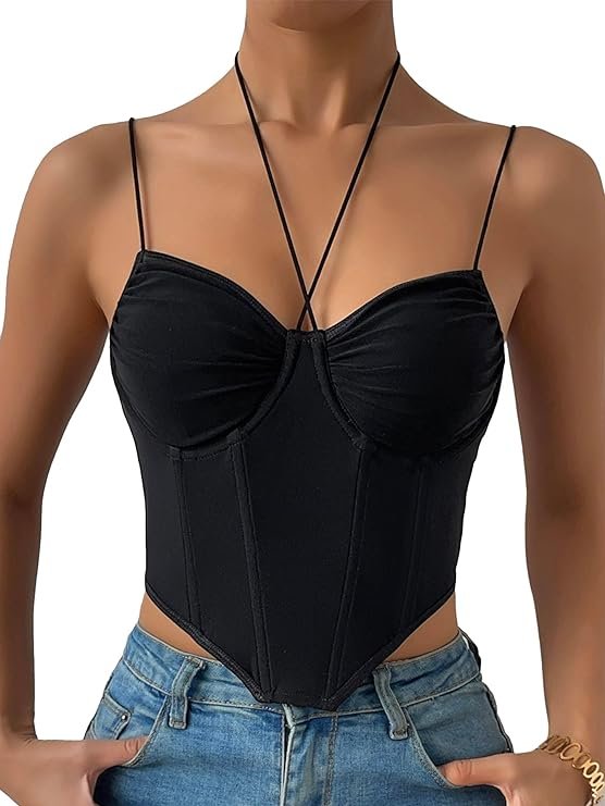 Dwnval Women's Ruched Bustier, Black, L