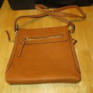 Leather Cross Body Purse/Shoulder Bag with Side Zippers, Brown