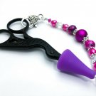 Handmade Bright Pink Scissor Fob with Scissor Tip Cover for Embroidery Shears