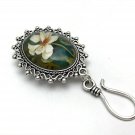 Handmade Portuguese Knitting Pin- Magnetic ID Badge Holder- Hibicus Flower