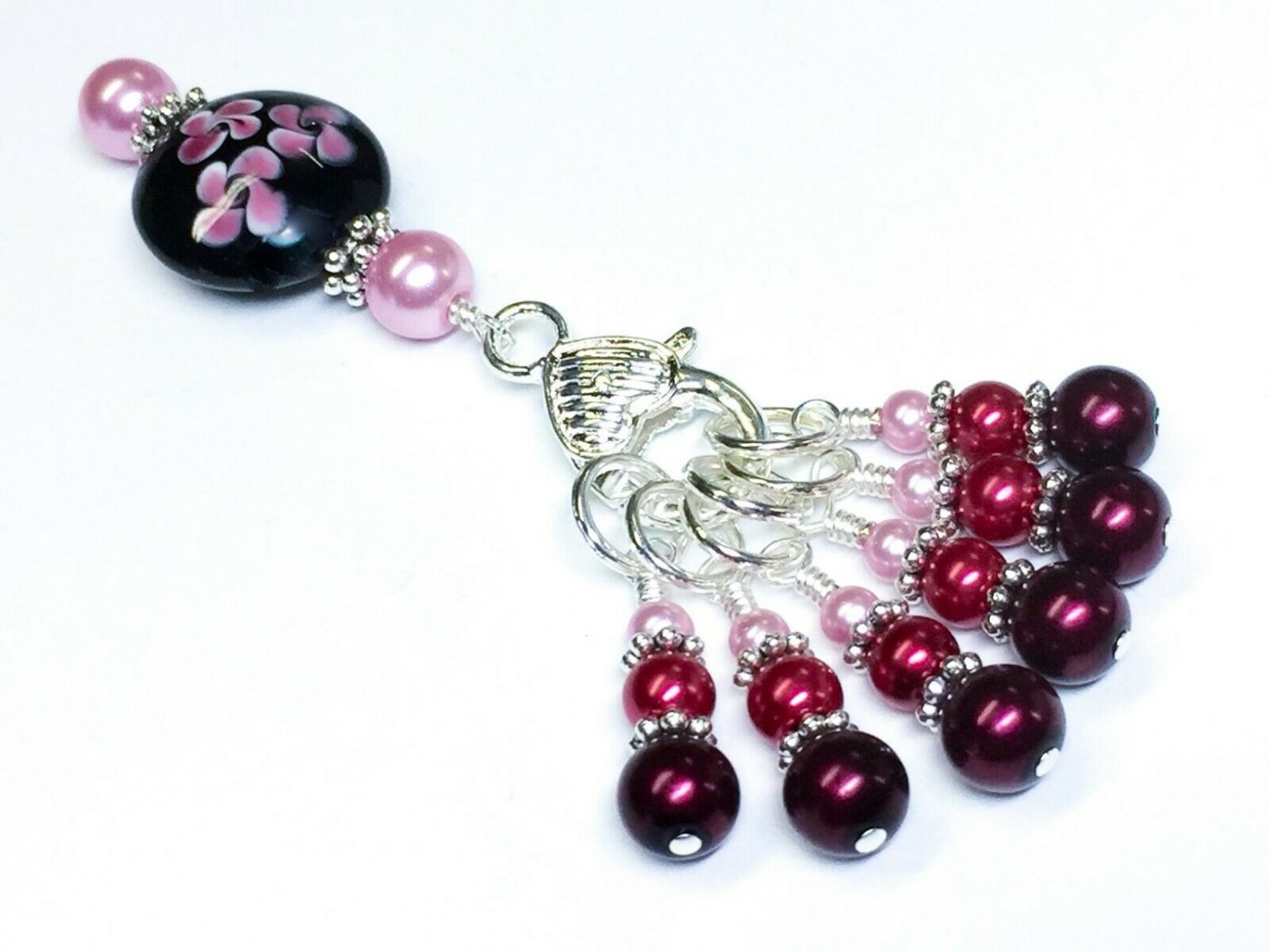 Pearl Ombre Stitch Marker Set with Holder - Handmade