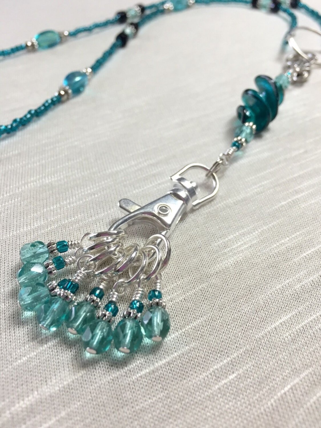 Knitting Stitch Marker Necklace & SNAG FREE Markers- Teal Blue