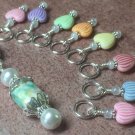 Pastel Hearts Stitch Markers for Knitting (SNAG FREE) With Beaded Clip Holder
