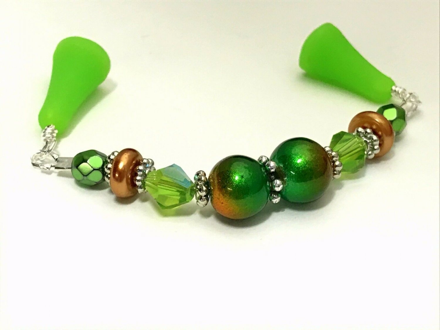Green Copper Knitting Needle Point Protector- Handmade Stitch Holder Jewelry