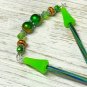 Green Copper Knitting Needle Point Protector- Handmade Stitch Holder Jewelry