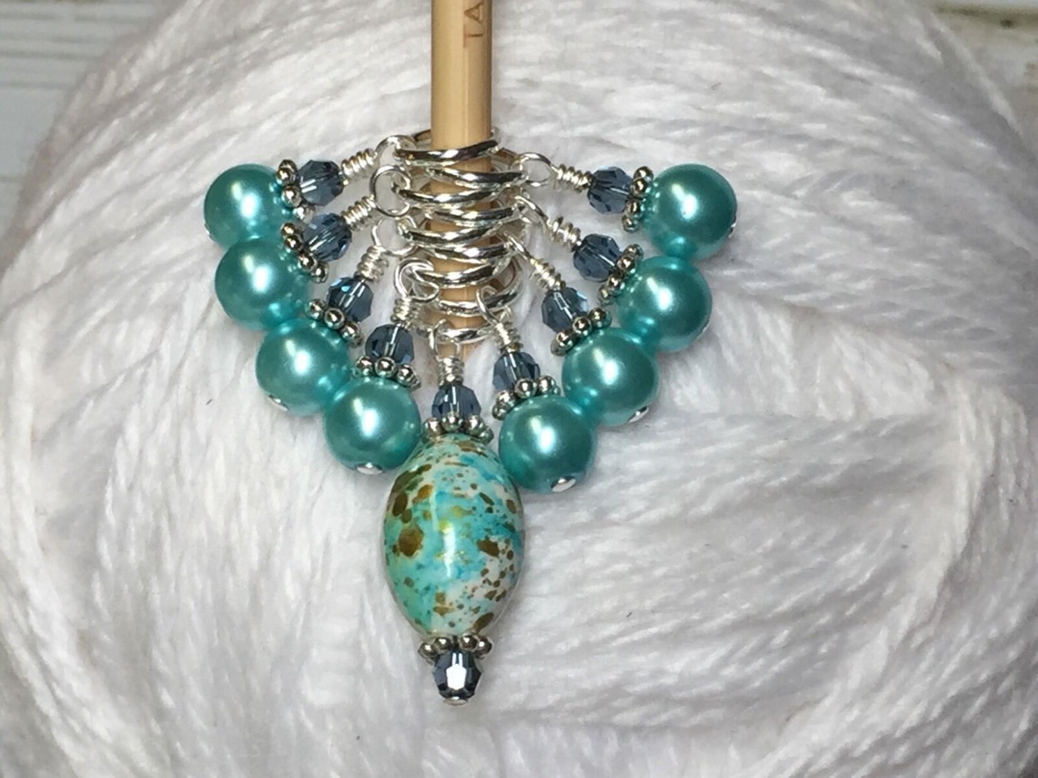 Aqua Blue Splash Knitting Stitch Marker Set (SNAG FREE)- Set of 9