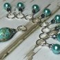 Aqua Blue Splash Knitting Stitch Marker Set (SNAG FREE)- Set of 9