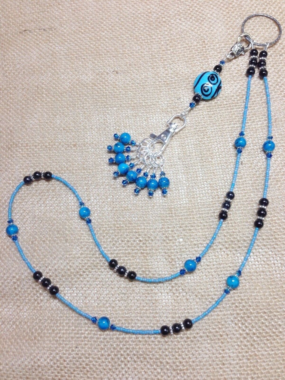 Handmade Knitting Stitch Marker Necklace Set (SNAG FREE)- Blue Swirl