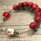 Red Flowers Abacus Counting Bracelet, Knitting Row Counter, Handmade