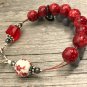 Red Flowers Abacus Counting Bracelet, Knitting Row Counter, Handmade