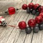 Red Flowers Abacus Counting Bracelet, Knitting Row Counter, Handmade