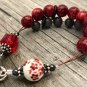 Red Flowers Abacus Counting Bracelet, Knitting Row Counter, Handmade