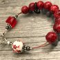 Red Flowers Abacus Counting Bracelet, Knitting Row Counter, Handmade
